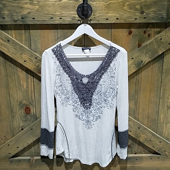 VENUS Tops - VENUS CREAM WITH GRAY KNIT CASUAL TOP